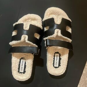 Steve Madden Mayven black leather slide sandals